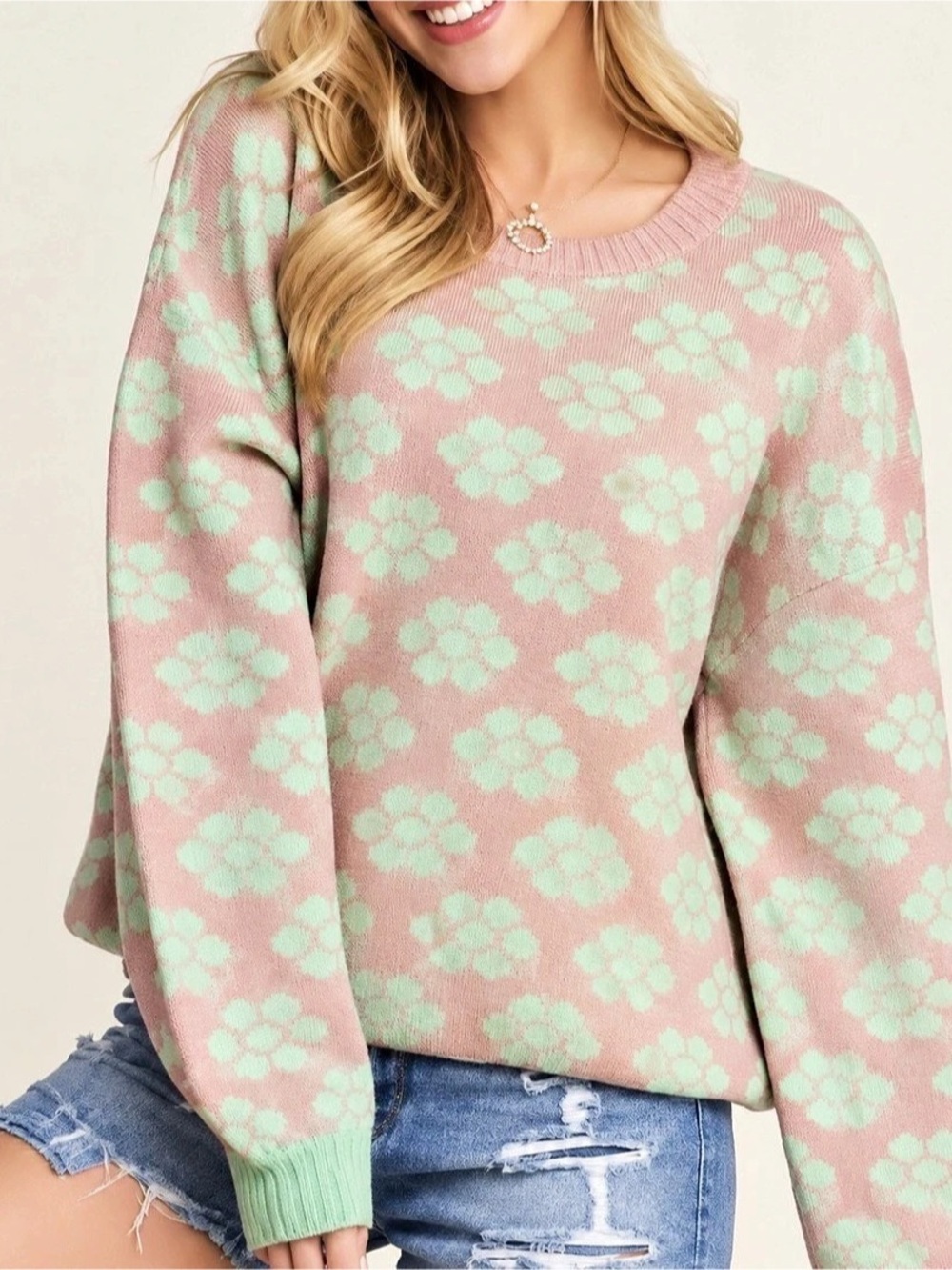 Floral Crewneck Sweater in Khaki & Green - New with tag